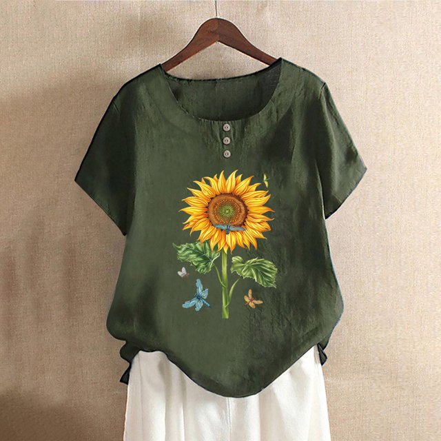 Fiudx Liquidación de Ofertas Flash Blusas con Estampado Informal para Mujer, Camisas con Botones, Camisetas de Manga Corta con Cuello Redondo