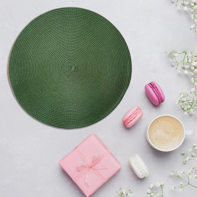 Oleegame 1PC Placemat Woven Spiral Table Placemats 15 Inches Round Set Of 4 Non Slip Dining & Kitchen Table Mats Green