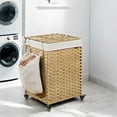 thumbnail image 4 of LEDREM 31.7-Gallon Rolling Laundry Hamper with Wheels & Removable Liner, Foldable Rattan Design, for Bedroom/Home, Natural Color, 4 of 6