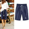 thumbnail image 2 of Lisgai Women's Bermuda Shorts,Linen Cotton Jersey Shorts for Women Knee Length Long Shorts Athletic Drawstring Elastic Waist Lounge Shorts, 2 of 3