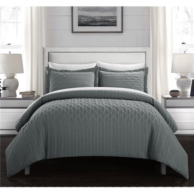 Chic Home BCS12838-US 3 Piece Jazzmyn Comforter Set - Grey, Queen Size