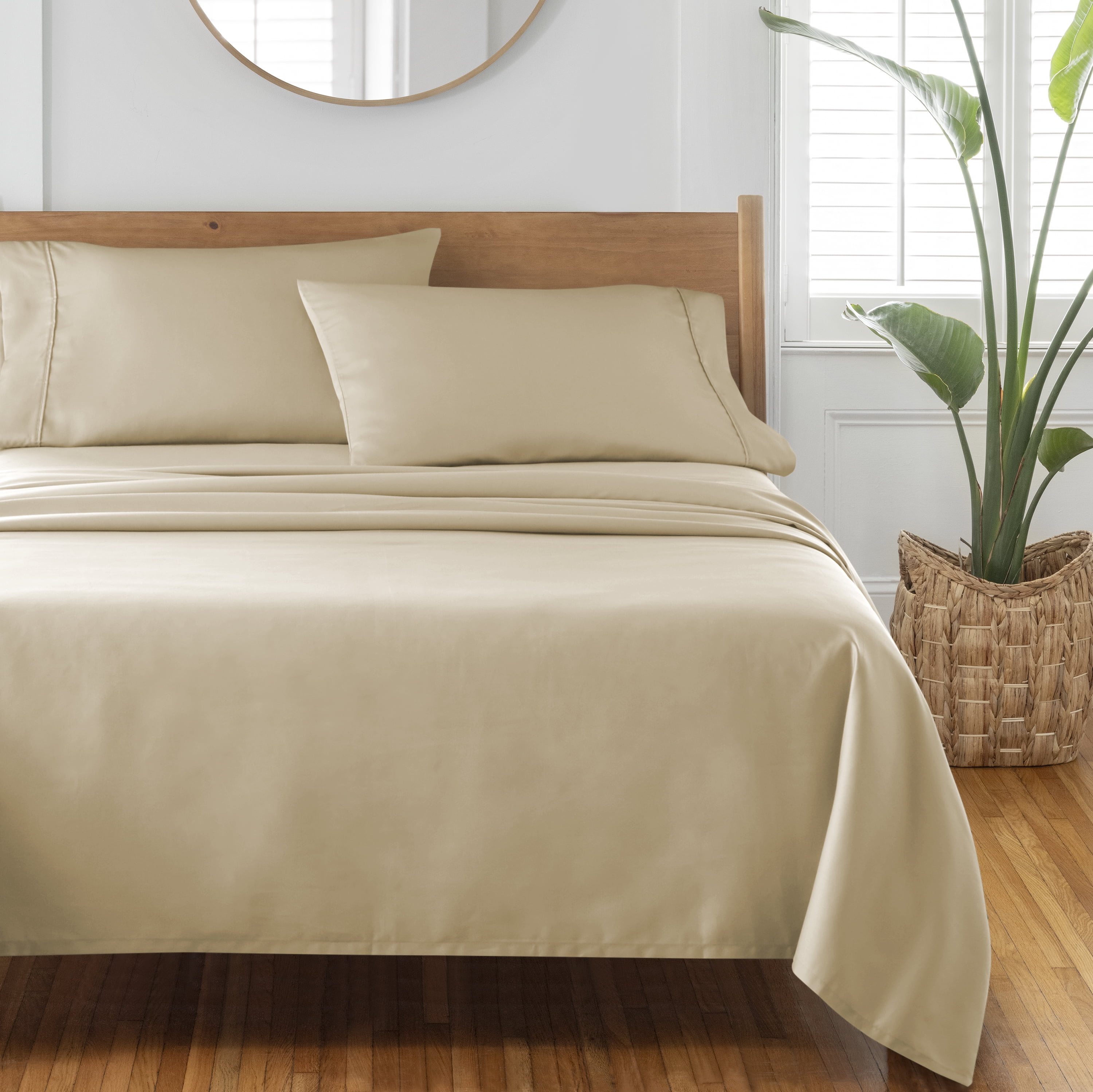 Better Homes & Gardens 2-Piece 300 Thread Count Almond Biscuit Cotton Sateen Pillowcase Set, Standard/Queen