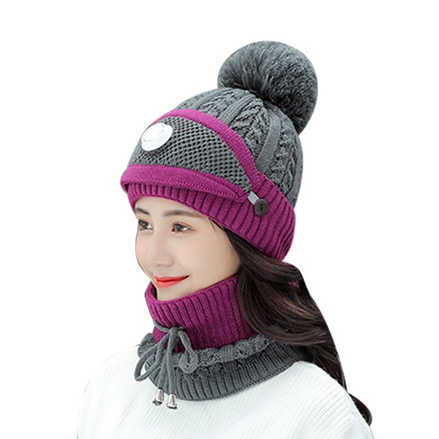 Qarigey 3 unids/set gorro de punto bufanda cara cubierta invierno senderismo ciclismo transpirable gorro cálido Sombreros gris