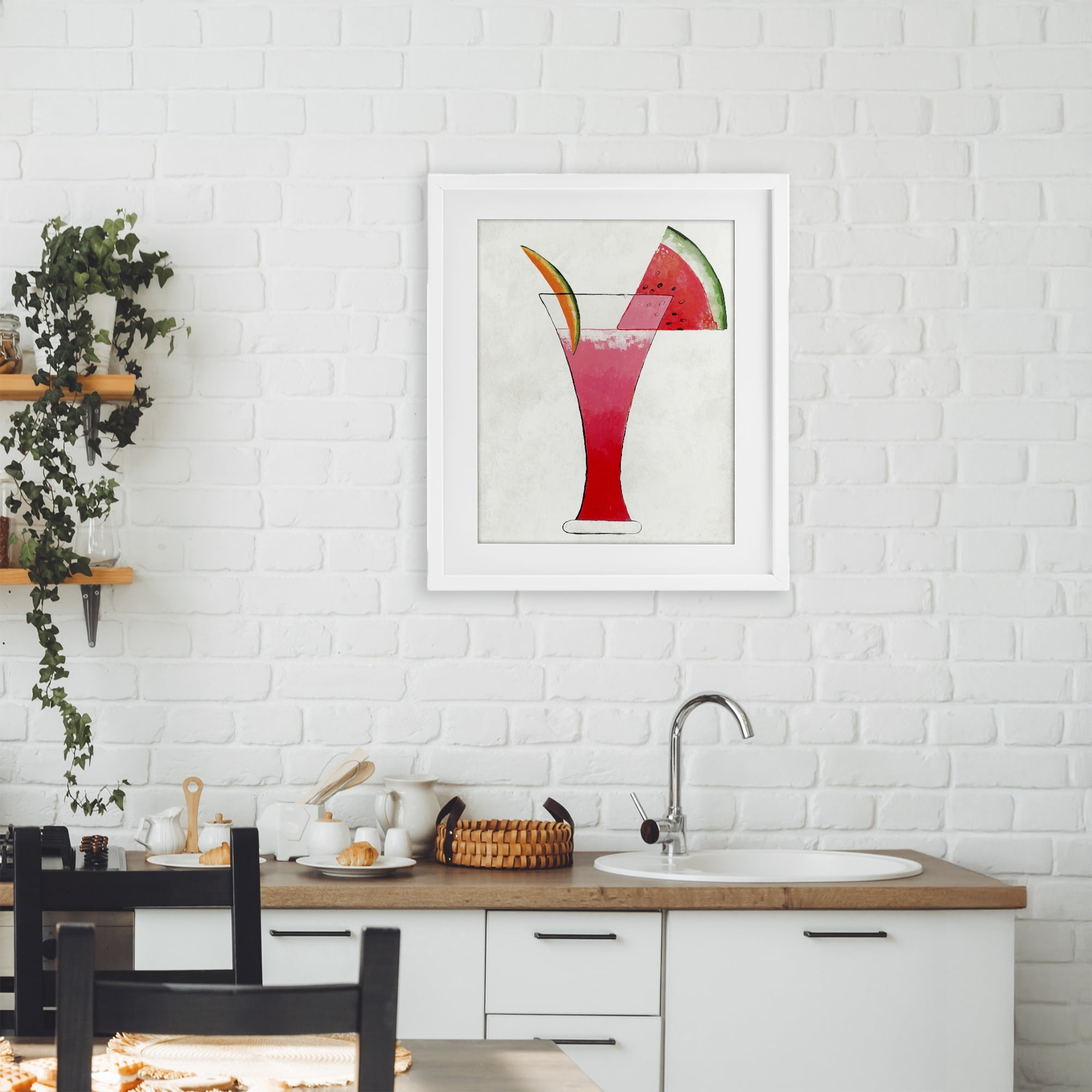 Stupell Industries Summer Cocktail Watermelon Slice White Framed Print Under Glass, design by Lorenzo Collective