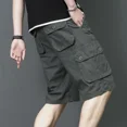 thumbnail image 3 of Pantalones cortos cargo para hombre, pantalones cortos con botones y cremallera para hombre, ropa de trabajo, elegantes pantalones cortos casuales de algodón, nuevos en Harajuku sueltos, 3 of 5