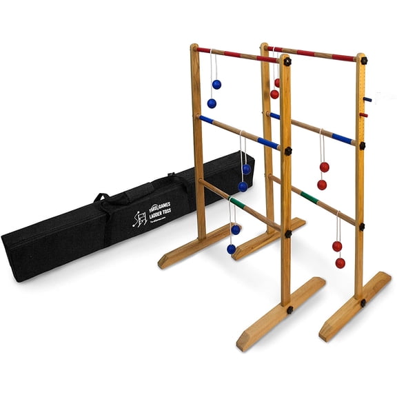 Yard Games Outdoor Wooden Double Ladder Toss Game Set with Case, Red/Blue