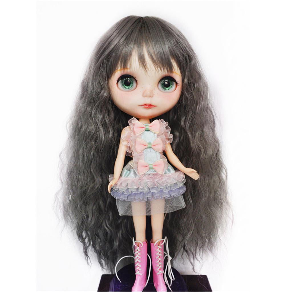 for Blythe Takara Pullip DIY Fashion Gray Curly Hair 1/6 BJD Doll Wig