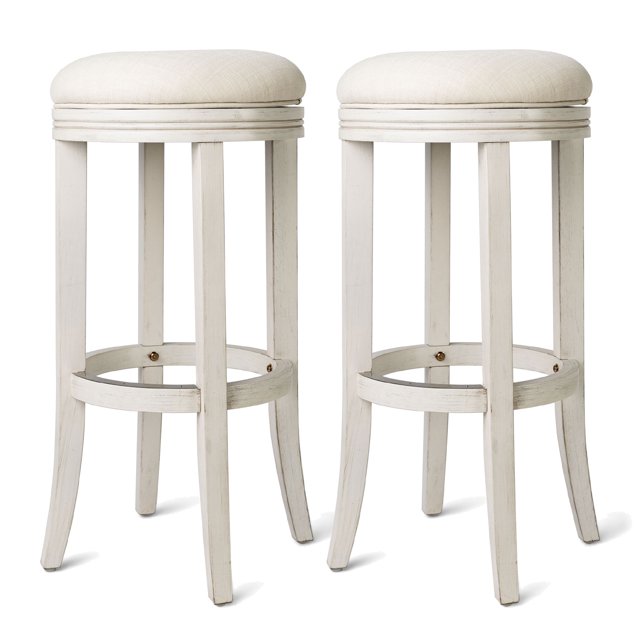 Maven Lane Eva Bar Stool. White Oak w/ Natural Color Fabric Upholstery, Set of 2