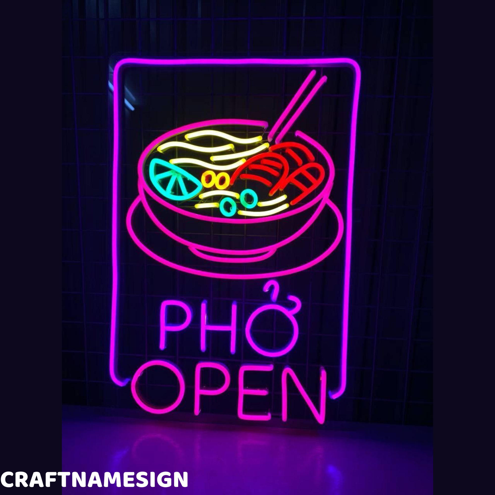 Craftnamesign Pho Open Neon Sign, Vietnamese Restaurant Wall Decor, Open Sign Wall Art
