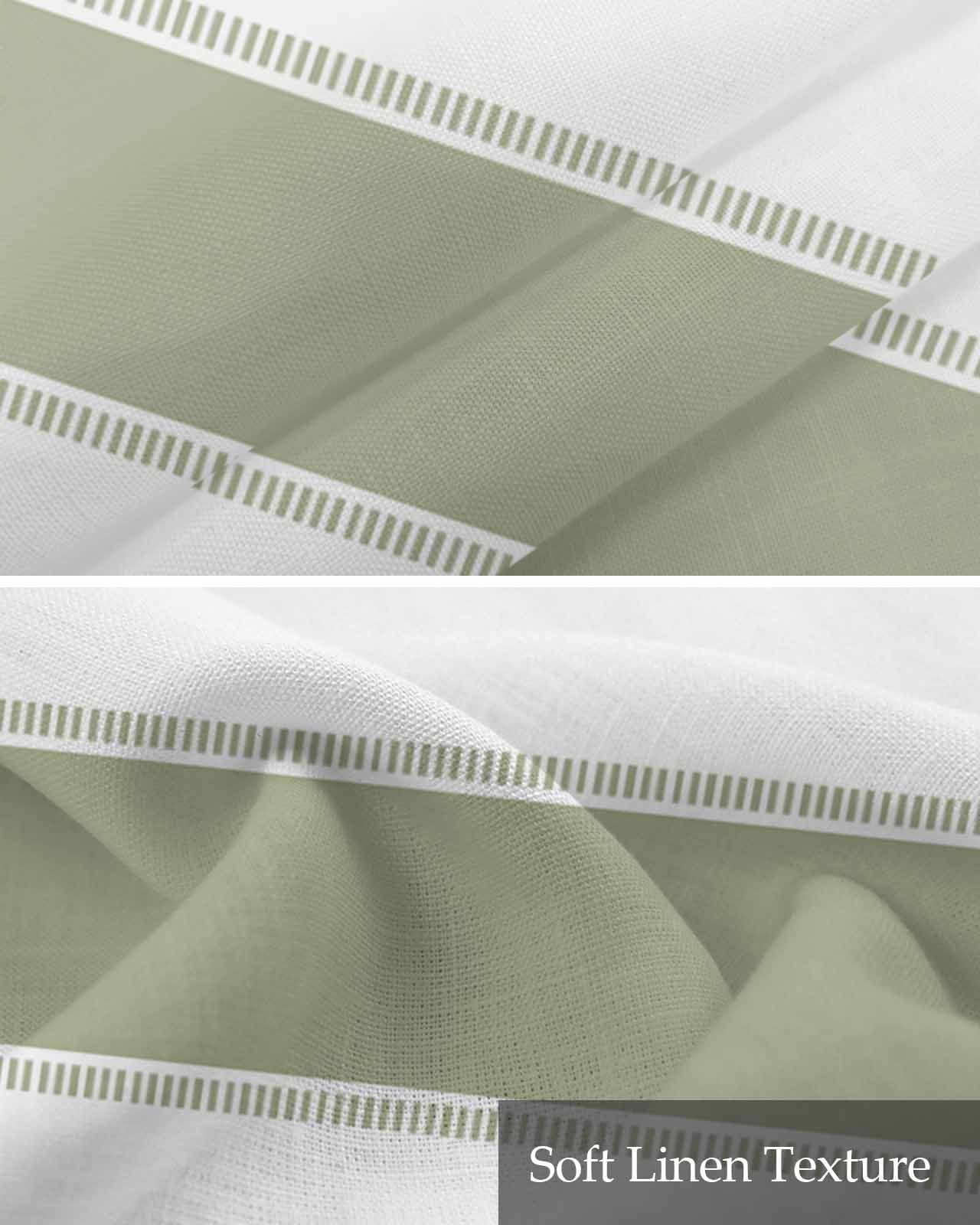 Faux Linen Valances for Windows Sage Green Stripe Curtains Valance Light Filtering Rod Pocket Small Window Treatment for Kitchen Living Room Bedroom 42x18In
