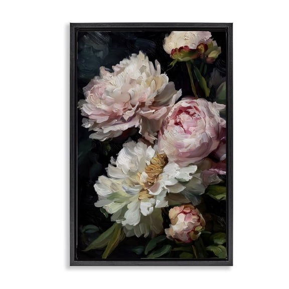 Stupell Industries Victorian Soft And Moody Peonies Black Floating Frame Canvas Art, 17 x 25, by Petals Prints Design