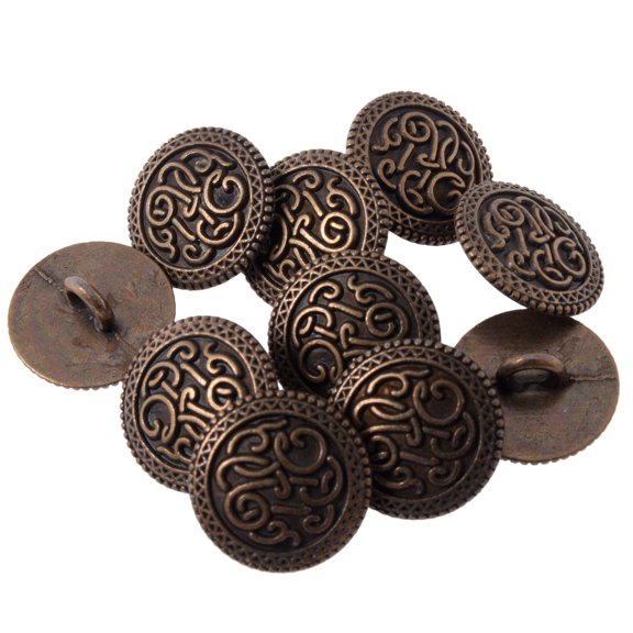 Mibo 10pcs Zinc Die Cast Metal Shank Button - Celtic Scroll Pattern - 24L(15mm) - Antique Brass