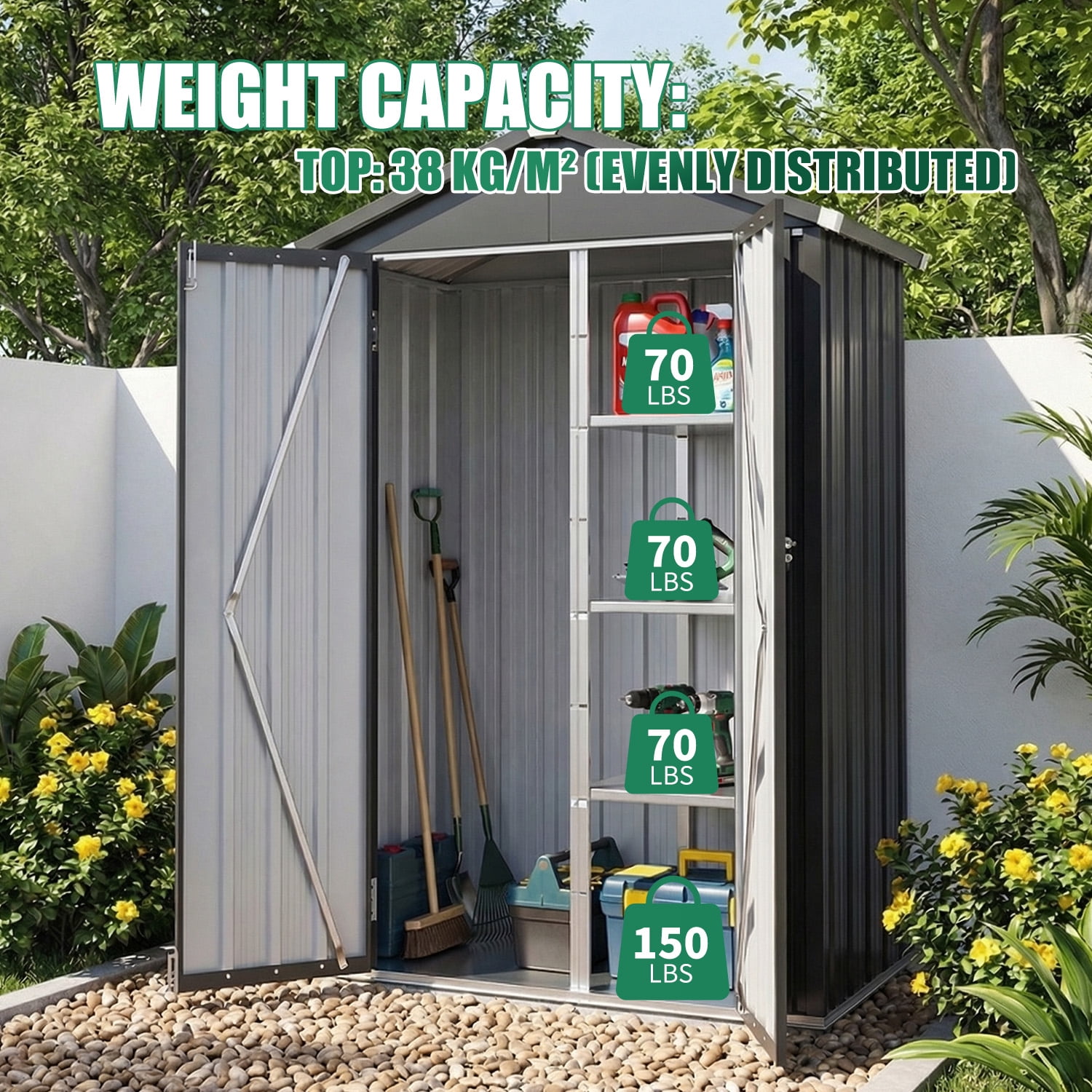 BaPiPro 4x2 ft Outdoor Storage Shed with Floor, Metal Shed with Shelves, Small Tool Shed, Metal Cabinet for Patio Backyard Garden