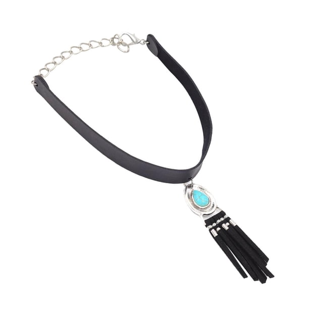 Collar bohemio Fernando Gargantilla de cuero PU joyería de fantasía bohemia vintage para mujeres y niñas Plata