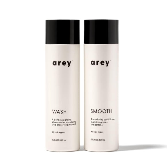 Dúo de Ducha Arey | Champú de lavado y acondicionador suave | Retrasar + Reducir los signos del envejecimiento de las canas | Retiene la humedad y promueve la suavidad | Vegano, sin gluten y sin cruel