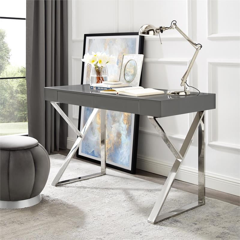 Posh Dianna 2Drawer Writing Desk with Stainless Steel Legs in Dark