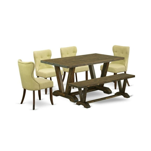 East West Furniture V776SI737-6 6-Pc Kitchen Dining Set- 4 Dining Chairs with Limelight Linen Fabric Seat and Button Tufted Chair Back - Rectangular Top & Wooden Legs Dining Table and Dining Room...