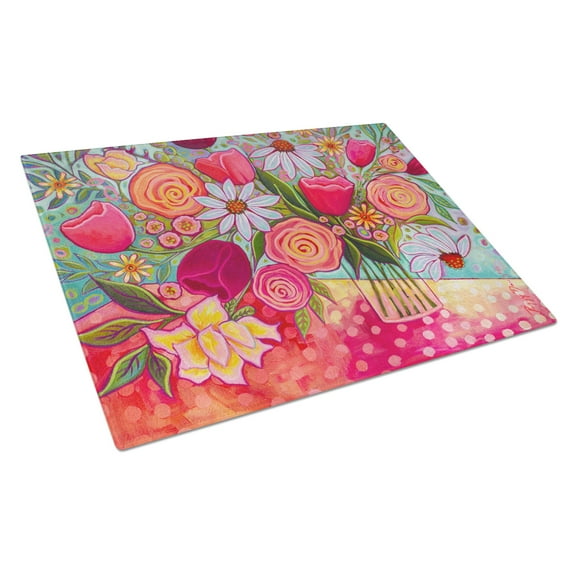 Polka Dots Flowers Glass Cutting Board Large PPD3019LCB