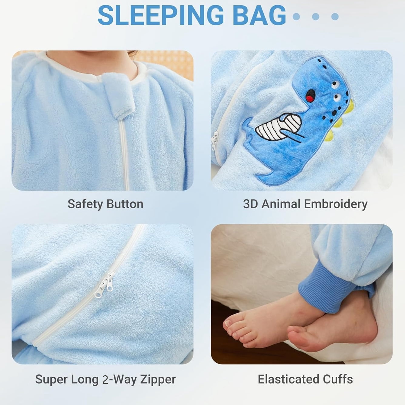 ATAIKU Toddler Sleeping Sack 9M-6T Winter Warm Flannel 2-Way Zipper Baby Sleep Sack with Feet, Infant Animal Dinosaur Wearable Blanket