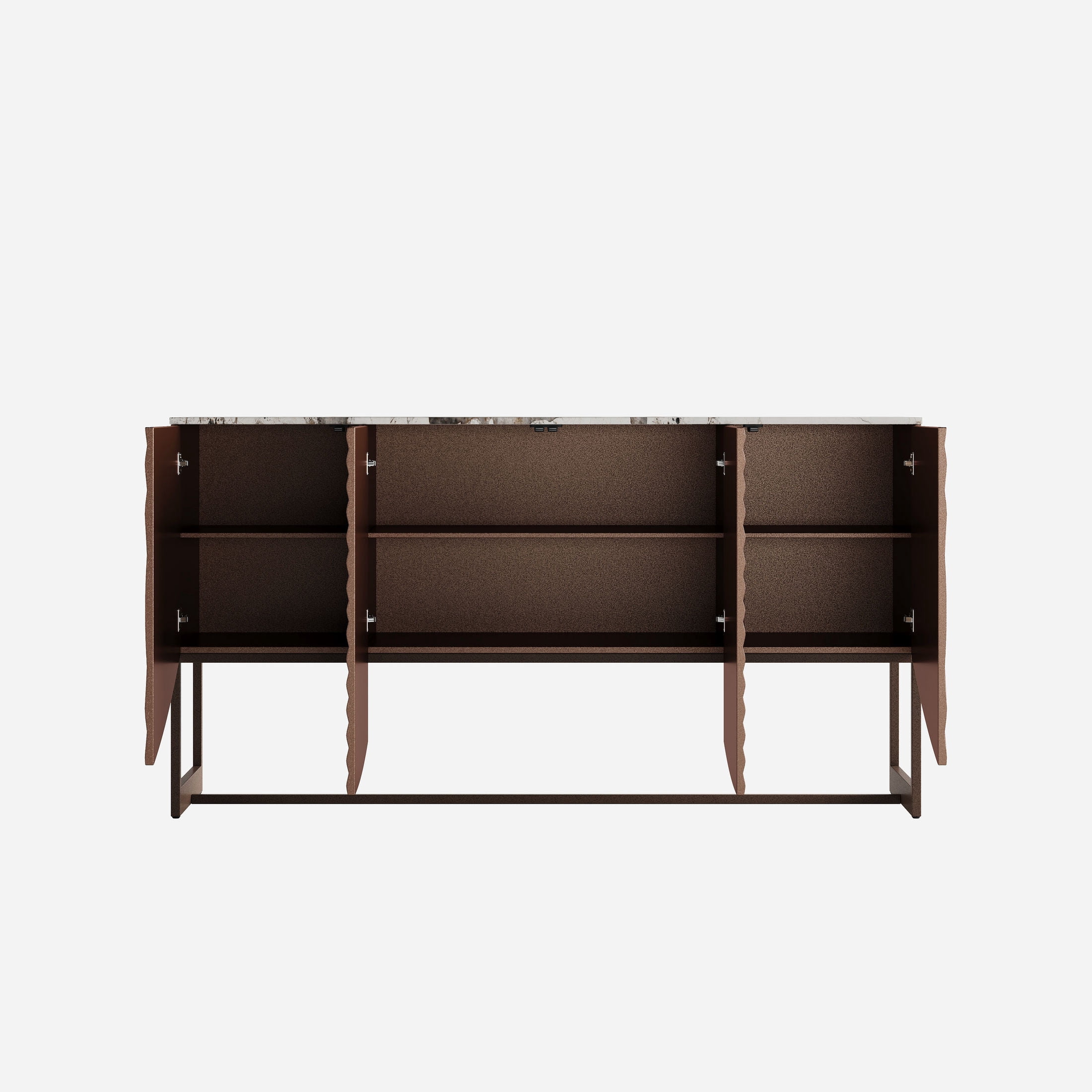 Noble House Amary 62.7" Sideboard Buffet Cabinet with 3D Wave Texture & Faux Marble Top, Antique Brown