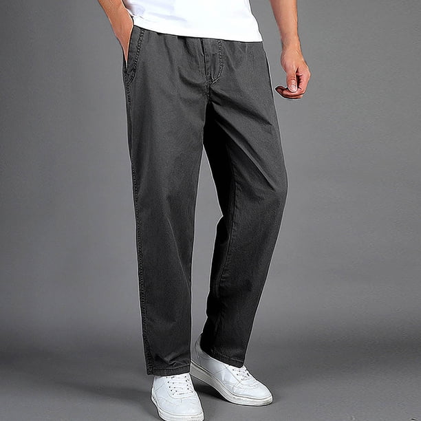Pantalones cargo de longitud completa para hombre, deportivos, informales, con bolsillo, cordón y cremallera, color liso, cintura elástica