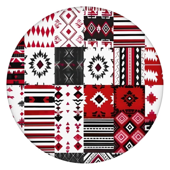 Fitted Tablecloth Round Waterproof, Abstract Nordic Rustic Hippie Aesthetic, Backed Vinyl Table Cover for Dining, Patio, RV Use
