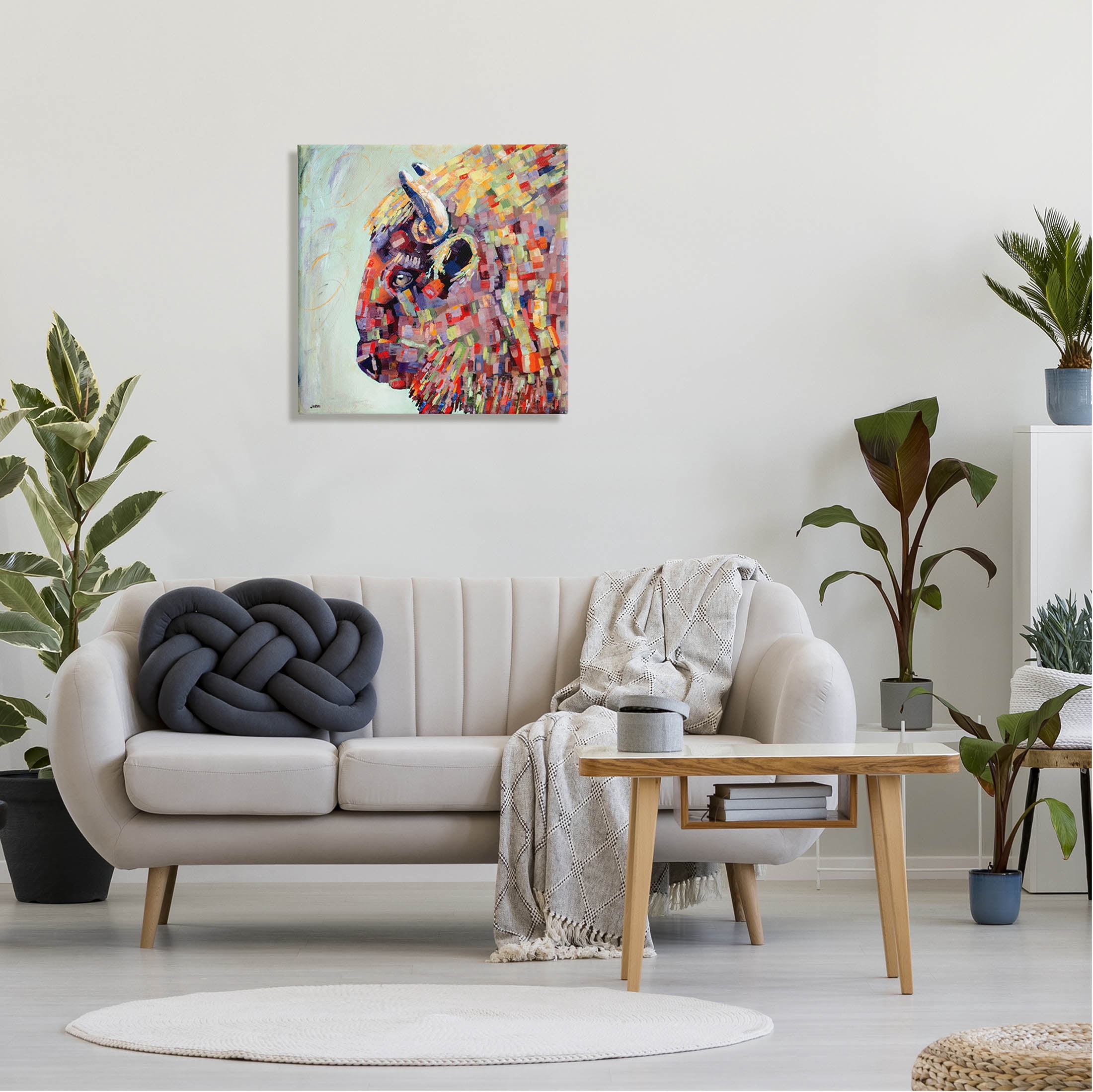 Mosaic Style Bison Portrait Animals & Insects Painting Gallery Wrapped Canvas Print Wall Art