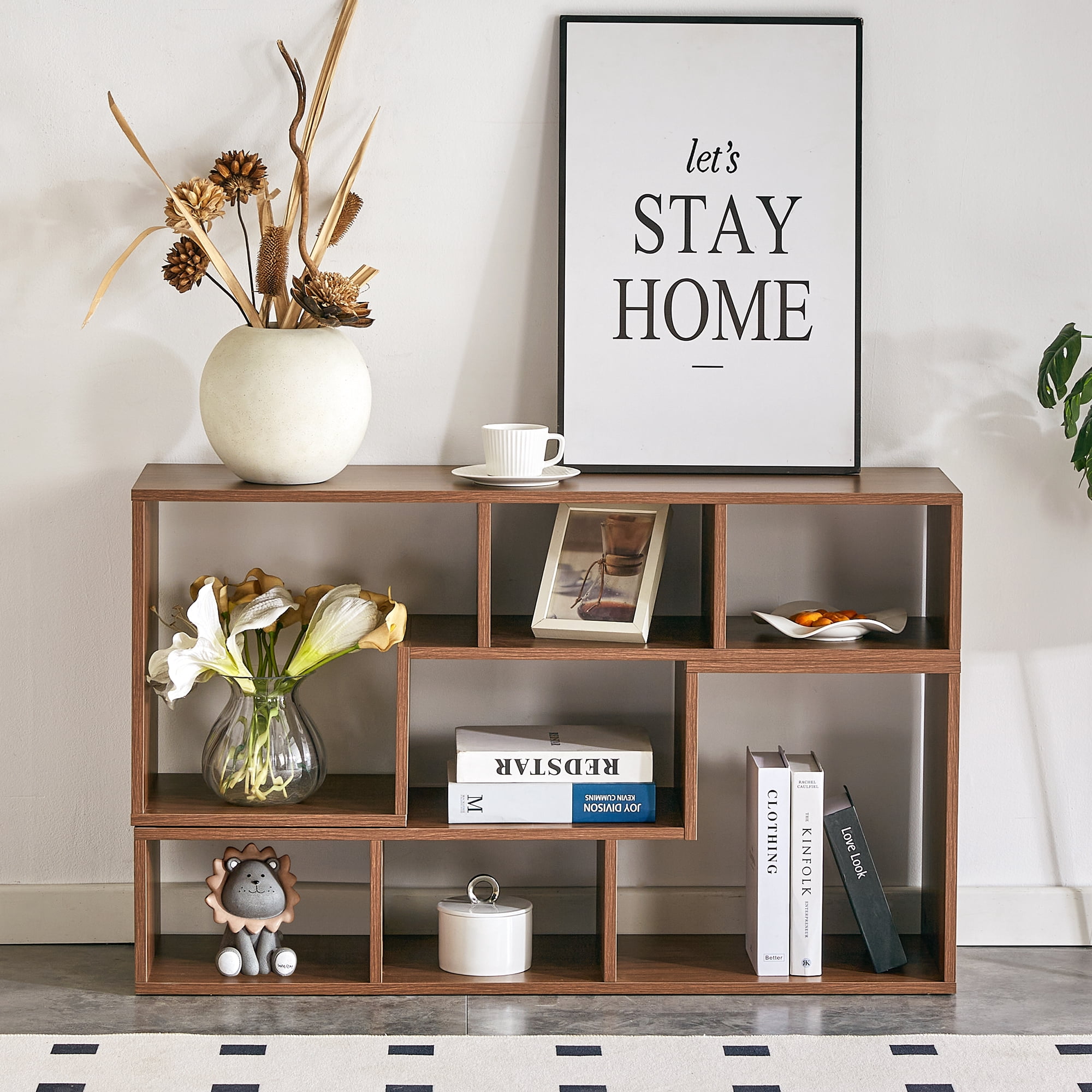 2-Piece L-Shaped Modular Cube TV Stand, Freely Combinable Entertainment Center with 6 Open Storage Cubbies, Adjustable Length 55"-80" Media Console Bookcase for Living Room Bedroom