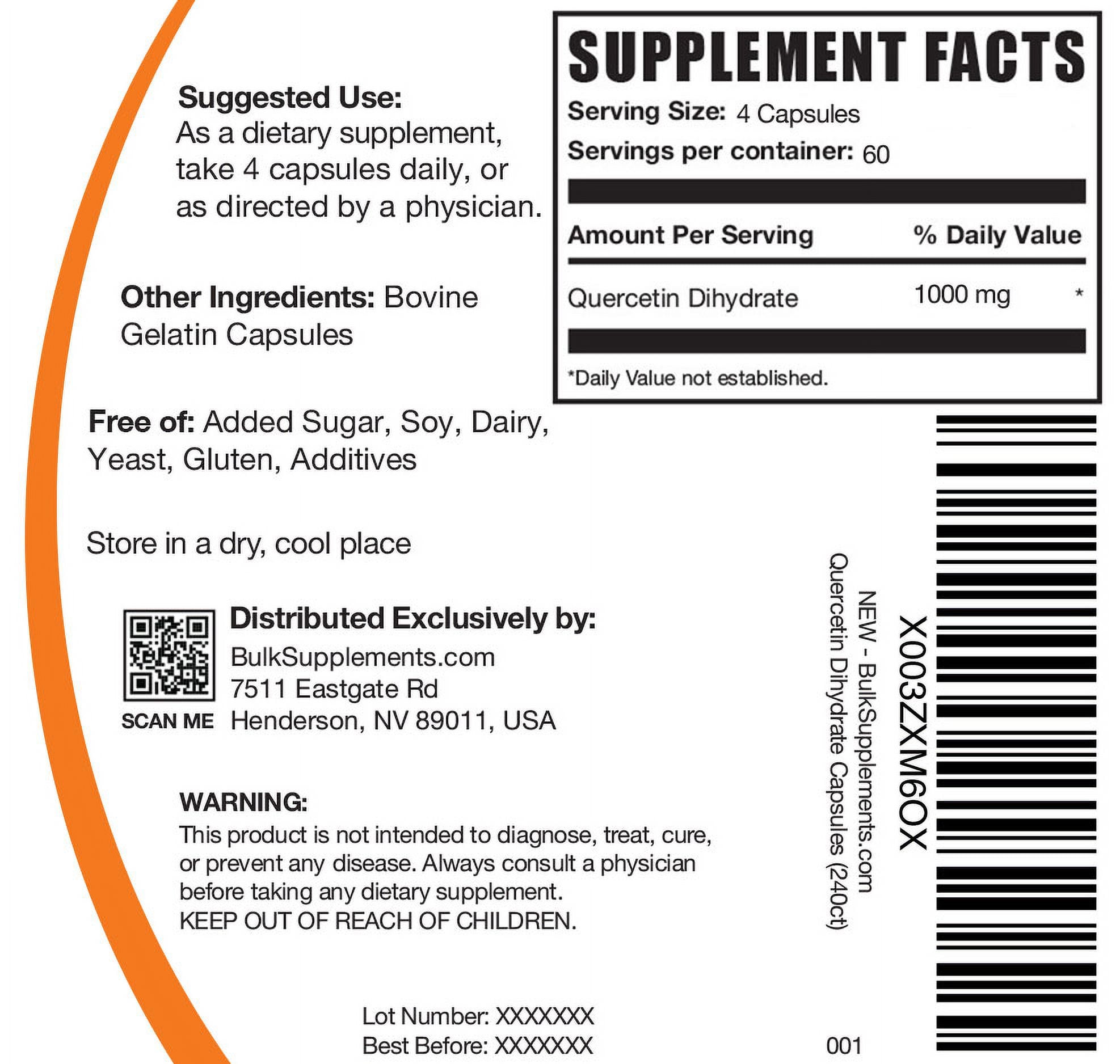 BulkSupplements Quercetin Dihydrate Capsules - 1000mg per Serving (240 Capsules - 60 Servings)