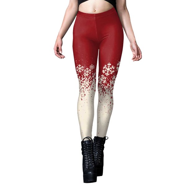 Gibobby Leggings deportivos mujer Leggings de yoga navideños para mujer Leggings de levantamiento de cadera con impresión digital navideña(Blanco,XG)