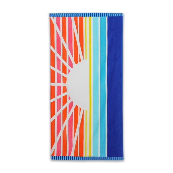 Oversized Rainbow Sun Beach Towel, Soft Cotton Blend, 34 x 64 inches