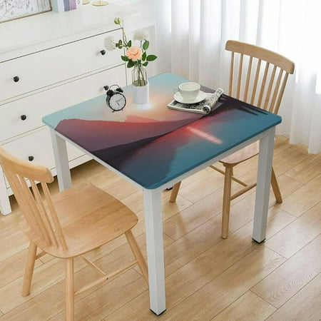 

Wood Square Table Cove Wood Panel Style Texture Elastic Edge Water and Oil Resistant wipeable Polyester Fabric Can Wipe Indoor/Outdoor Dining Table Cover Fit for Square Table