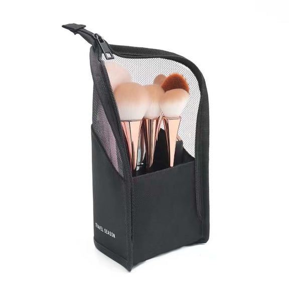 FEOLGEHLY Makeup Brush Travel Case Stand Up, High Capacity Makeup Organizer Portable Travel Makeup Brush Holder, Cosmetic Bags for Women, Black