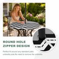 thumbnail image 4 of Round Outdoor Tablecloth with Umbrella Hole and Zipper, Black Chevron Tablecloth with Elastic Waterproof, Geometric Grey Print Wavy Striped White Patio Table Covers for 31" - 35" Picnic Pool Tables, 4 of 9