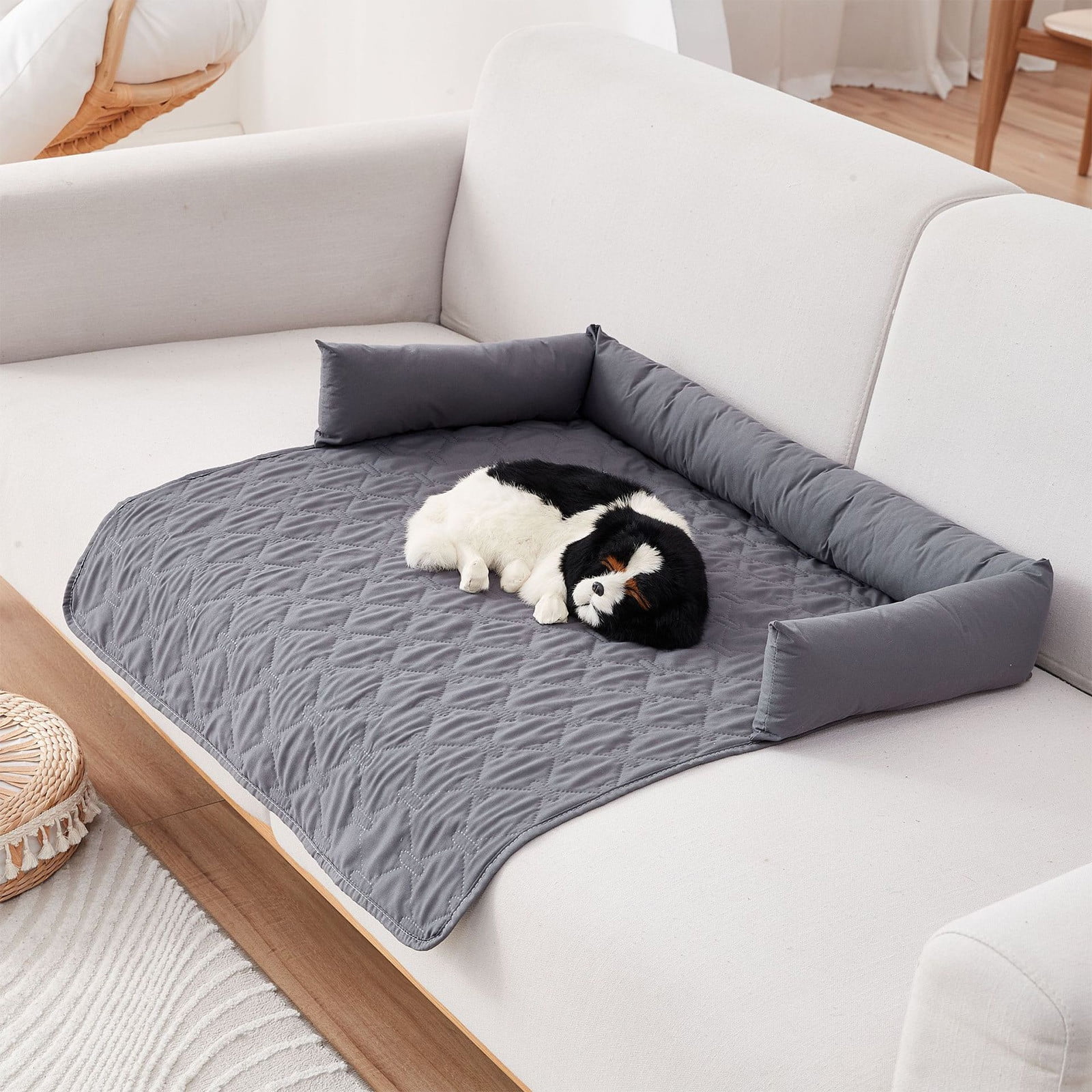 Momihoom Quilted 3-Sided Bolster Pet Bed & Furniture Protector, Versatile Sofa Cushion for Dogs & Cats, All-Season Pet Mat with Raised Edges