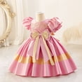 thumbnail image 5 of Odeerbi 1-6Y Toddler Girls Cute Dresses Bubble Sleeve Party Dresses Princess Birthday Skirt Little Bowknot Flower Dress Adorable Pageant Dress Baby Clothes Pink, 5 of 6