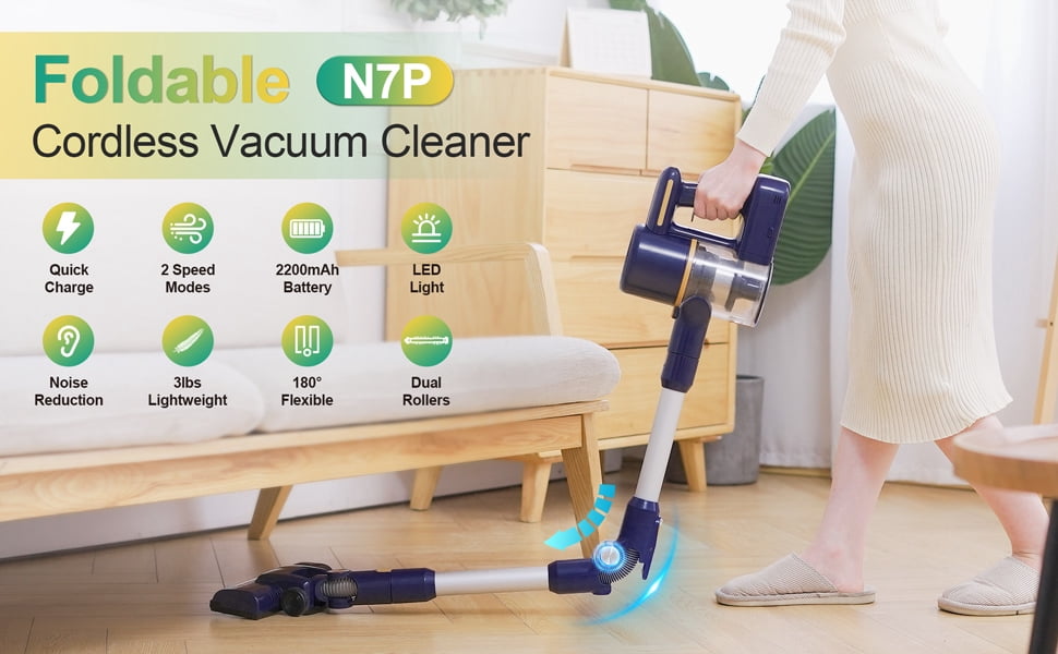 Homadio Cordless Vacuum Cleaner, 6 in 1 Lightweight Stick Vacuum, 2200mAh Quick-Charge, Noise Reduction for Home Pet Hair Carpet Hard Floor