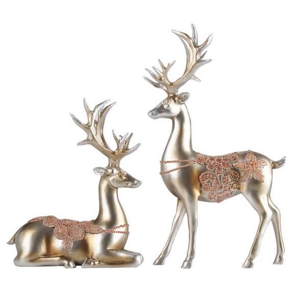 Promotion! 1 Pair Of Resin Handicraft Ornaments, Standing And Prone Position, Inlaid With Precious Beads, Couple Deer Ornaments