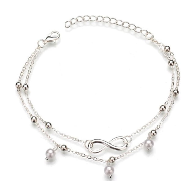 Guardurnaity Tobillera de perlas moderna y encantadora para mujer, pieza llamativa de moda, tobilleras de doble perla para mujer. Ropa, zapatos y accesorios Miscelánea