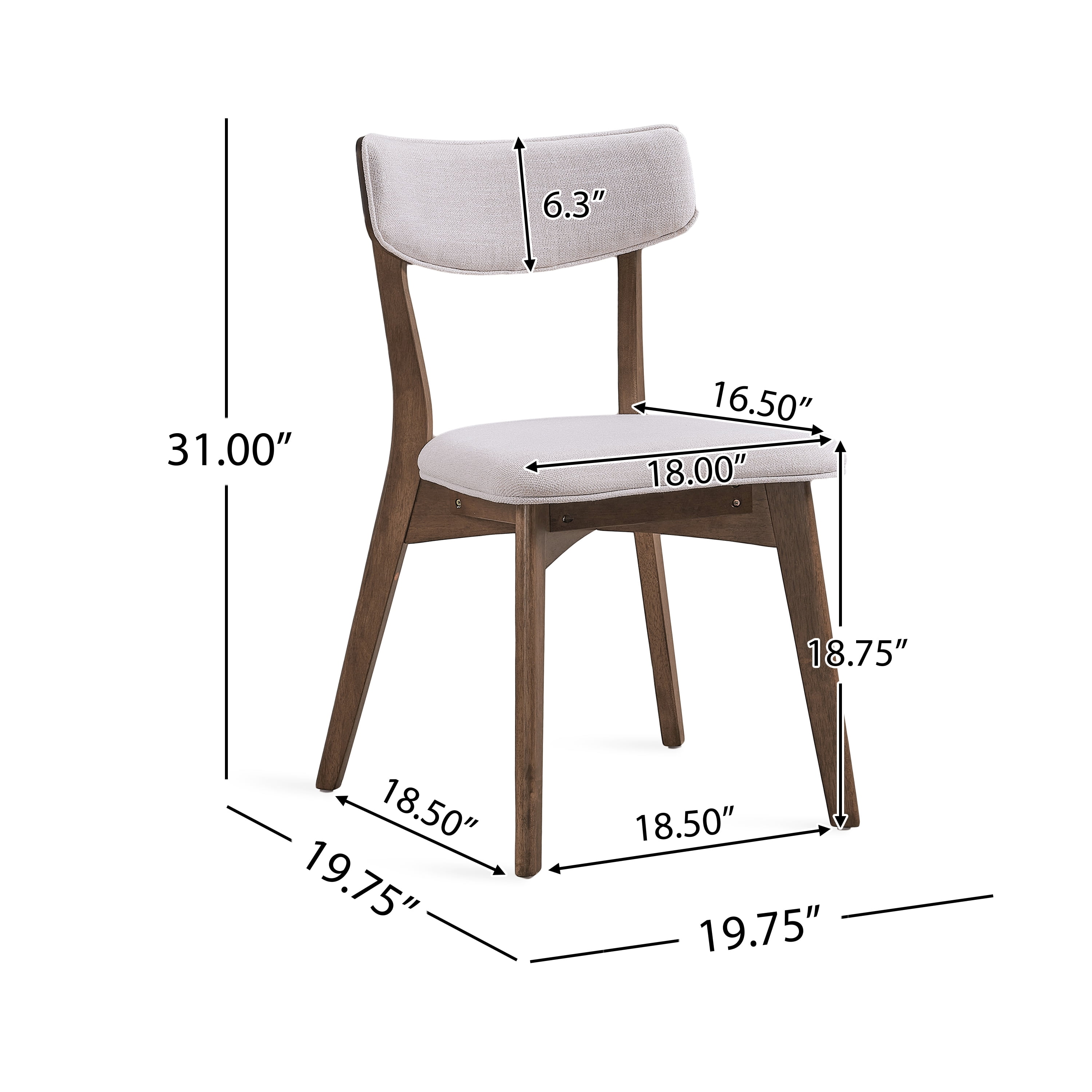 Noble House Sadie Indoor Mid-Century Fabric Dining Chairs, Set of 2, Beige, Walnut