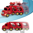 thumbnail image 4 of Construction Fire Truck Toys Set, Friction Powered Carrier Truck,Transport Cargo Truck, Small Helicopter, Airplane, Sounds & Lights Car Toy Set for 2 3 4 5 6 7 Years Old Child Kids Boys and Girls, 4 of 8