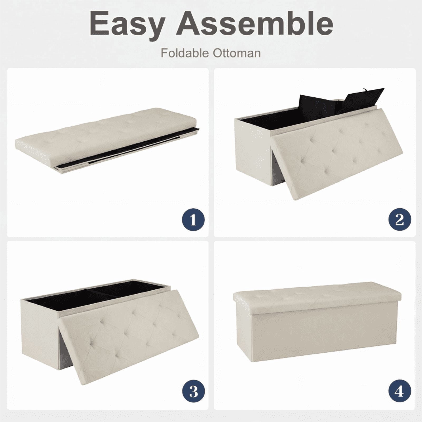 Telyra 43" Foldable Storage Ottoman Bench Fabric Footrest Stool with Foam Padded Seat, Beige