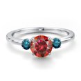 thumbnail image 3 of Gem Stone King 14K White Gold Red Moissanite and Blue Diamond Engagement Ring for Women | 1.20 Cttw | Round 6.5MM | Gemstone Birthstone | Size 5, 3 of 6