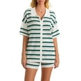thumbnail image 2 of FOCUSNORM Women Pajamas Set 2 Pieces Loungewear Suits Stripe Contrast Color Button Crochet Knit Tops and Shorts Lounge Sets, 2 of 9