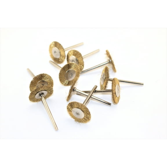 TMAX 10 pc Brass Rotary 3/4 Inch Flat Wire Brush Wheel #535 with 1/8 Inch Shank for Dremel Rotary Tools