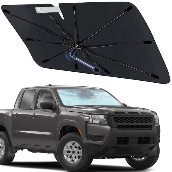Windshield Sun Shade Umbrella for Nissan Frontier 2022-2026, Foldable Car Sunshade for Front Window with 360 Rotating Shaft, Custom-Fit Car Shade for UV Blocking and Heat Reduction