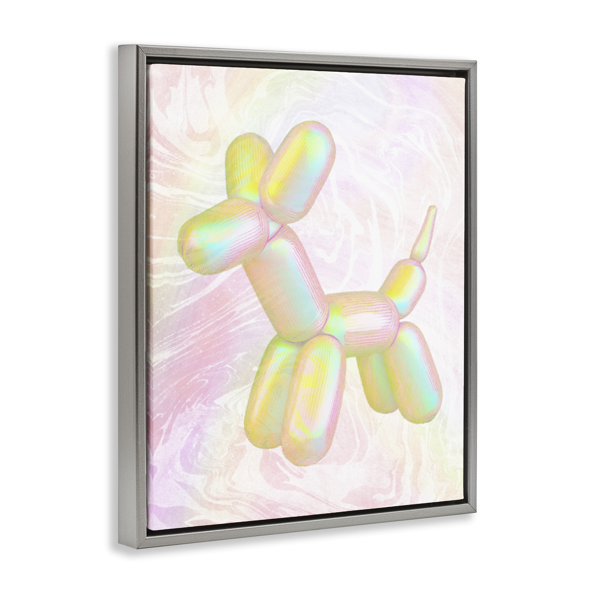 Stupell Industries Yellow Balloon Animal Abstract Painting Gray Floater Framed Canvas Art Print Wall Art, 17 x 21