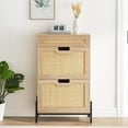 thumbnail image 3 of 24-Inch Narrow Shoe Storage Cabinet with Rattan Design, Freestanding Organizer with Flip-Down Doors, Drawer & Adjustable Shelves for Entryway, Hallway, or Closet, Wood/White, 3 of 9