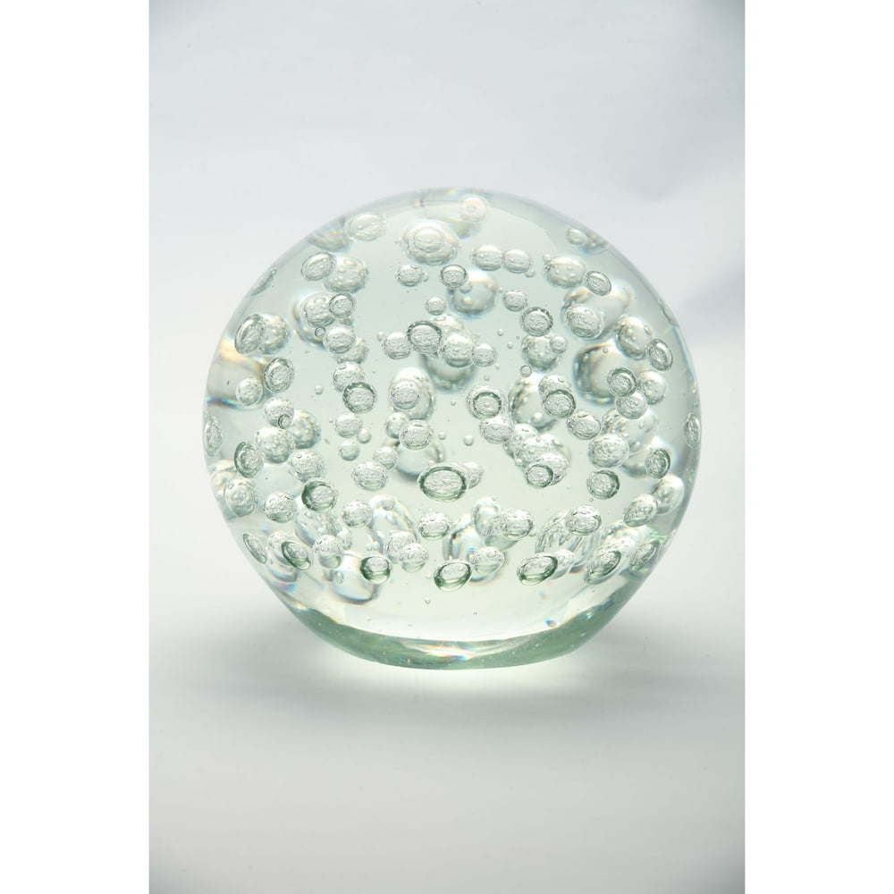7" Clear Round Bubbled Hand Blown Glass Paperweight Ball