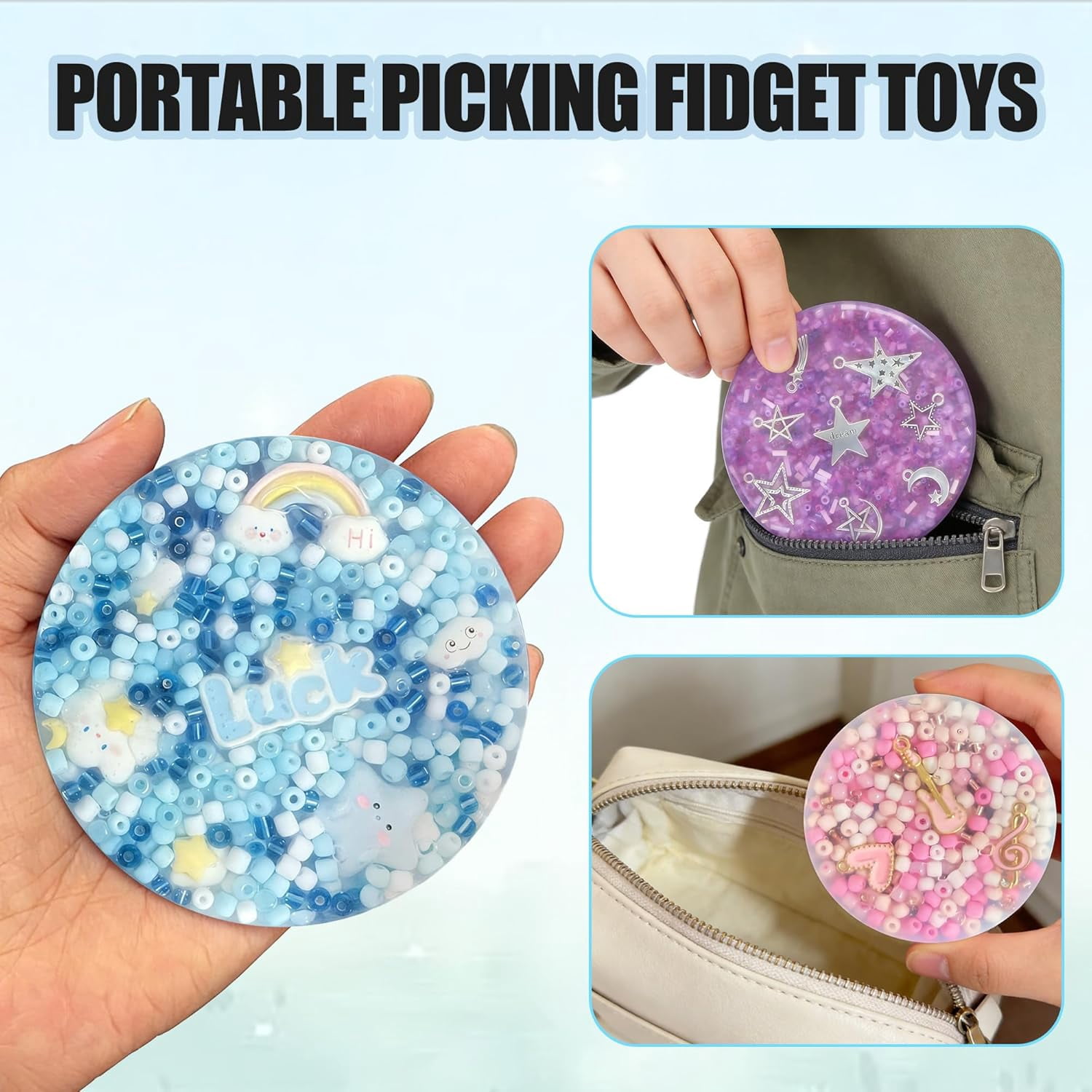 4 Pack Sensory Fidget Pads with Beads & Charms - DIY Bracelet Making Kit, Calming Tactile Toys for Adults & Teens, Portable Stress Relief Toys for Focus & Relaxation